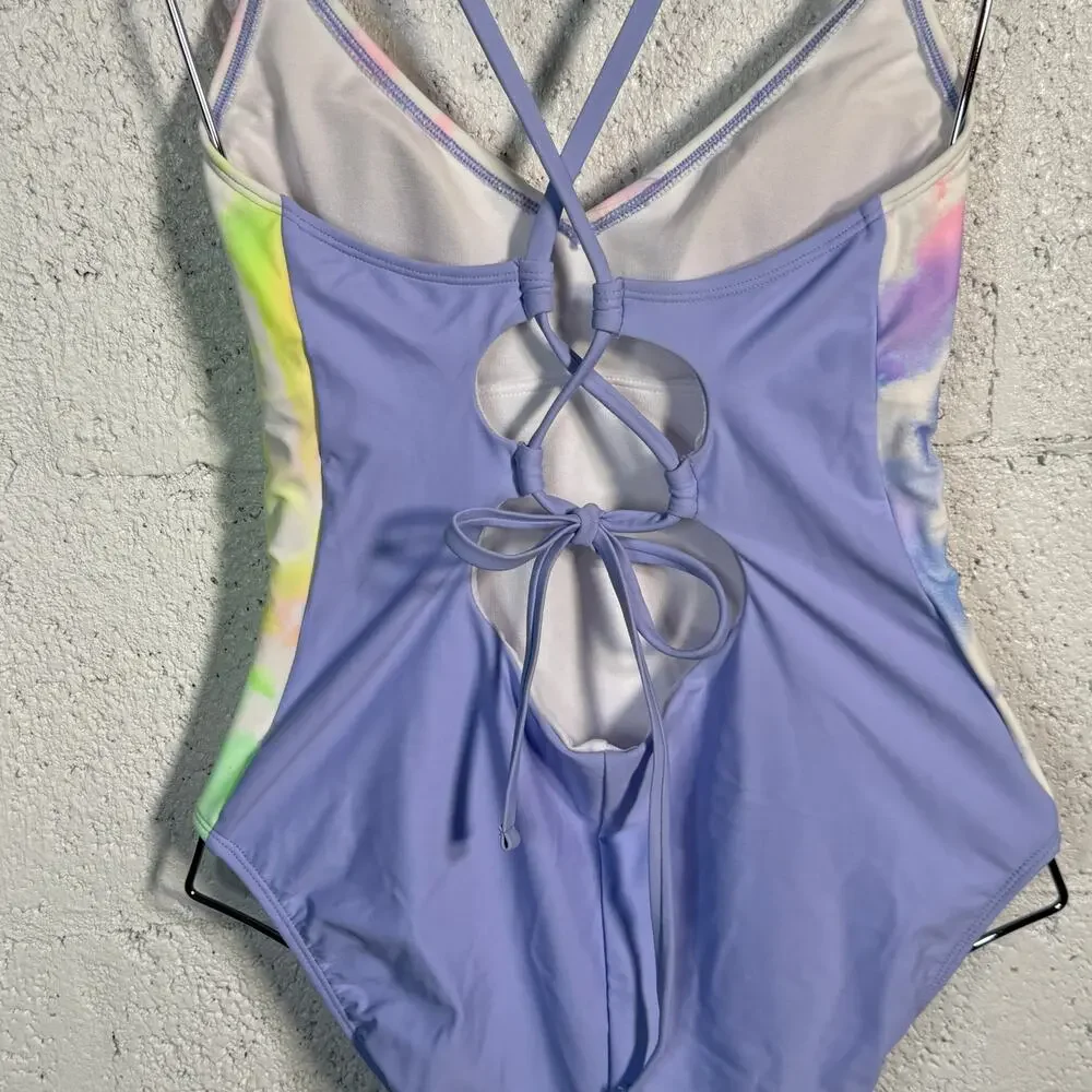 Salt + Cove Juniors' Night Lights Lace-Back One-Piece Swimsuit, medium